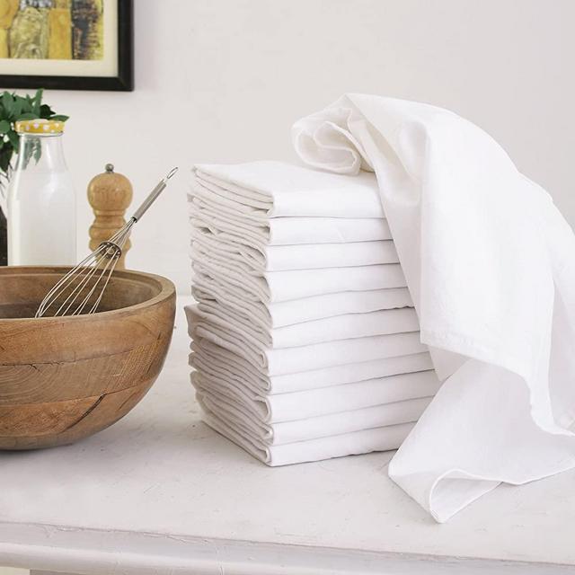 DG Collections Flour Sack Dish Towels, 100% Ring Spun Cotton Set of 4 Kitchen Towels, Highly Absorbent Flour Sack Towels for Drying and Cleaning - White