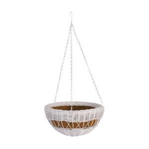 13 in. Antique Brown Resin Wicker Hanging Basket
