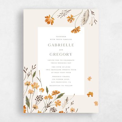 Linen, Orange Wedding Invitation - Alires Portrait