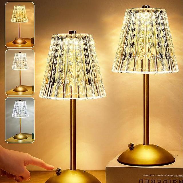 One Fire Nightstand Lamps Set of 2, Dimmable Crystal Table Lamp 3 Colors Gold Lamp,Touch Lamp Bedroom Lamps, Rechargeable Small Lamp, Bedside Lamps Set of 2 for Bedroom Living Room Bathroom Hotel Bar
