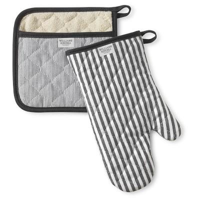 Bay Stripe Oven Mitt & Potholder Set, Black