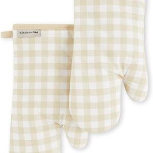 KitchenAid Gingham Oven Mitt 2-Pack Set, Milkshake, 7"x13"