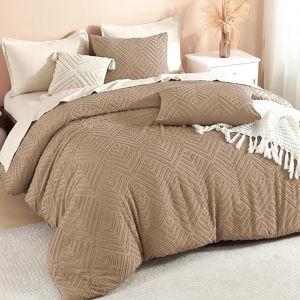 Litanika Taupe King Size Comforter Set, 3 Pieces Tufted Boho Farmhouse Bedding Comforter Sets, Lightweight Fluffy Comforter Bed Set for All Season (104x90In Comforter and 2 Pillowcases)