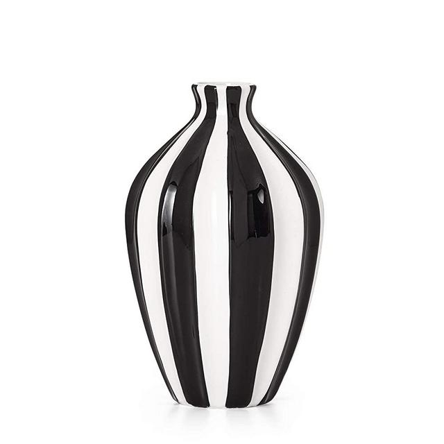 Torre & Tagus Abstract Black and White Stripe Ceramic Vase, 11.5"