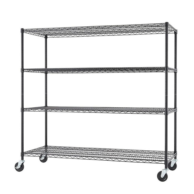 Trinity Basics 4-Tier Adjustable Wire Shelving with Wheels for Kitchen Organization, Garage Storage, Laundry Room, NSF Certified, 600 to 1800 Pound Capacity, 60” by 24” by 54”, Black