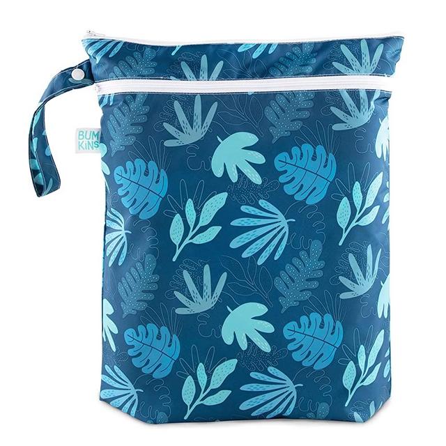 Bumkins Waterproof Wet Bag/Dry Bag, Washable, Reusable for Travel, Beach, Pool, Stroller, Diapers, Dirty Gym Clothes, Wet Swimsuits, Toiletries, 12.5 x 14 – Blue Tropic