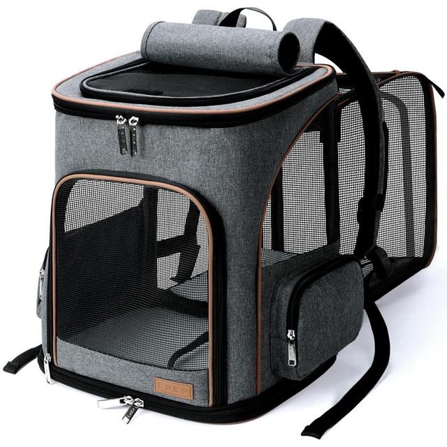 Lekereise Pet Carrier Backpack Expandable Cat Backpack for Medium Dogs and Large Cats 20 -25 Lbs, Grey