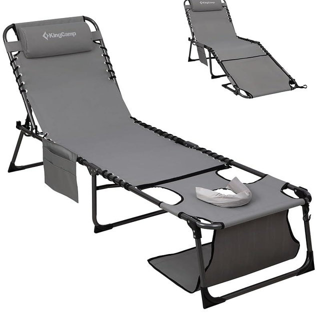 KingCamp Lounge Chair with face Hole, 400LBS Tanning Chairs for Outside, Adjustable 5-Position Beach Lounge Chairs Folding Sun Tanning Chair for Outside Beach Patio Sun Bathing Pool Backyard