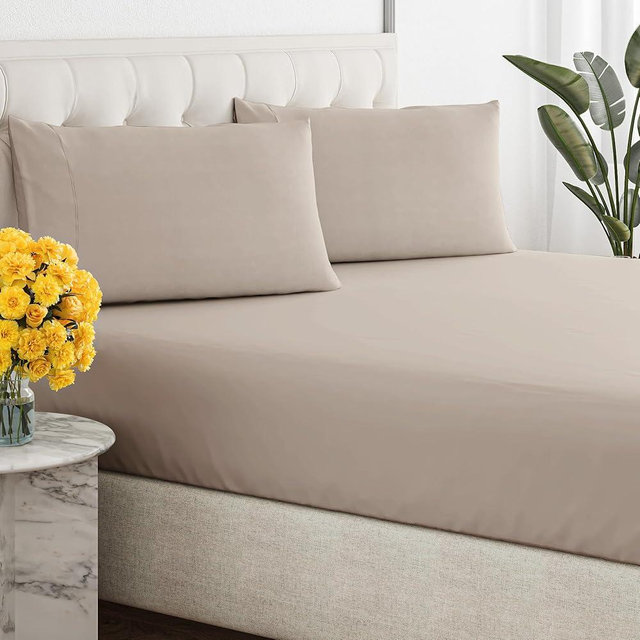 Sleepy Town Queen Size Bed Sheets - 3 Piece - NO Flat Sheet Included - Queen Sheet Set - Soft, Comfy & Cooling - Easy Care - Wrinkle & Fade Resistant - Brushed Microfiber - Deep Pocket Sheets (Wheat)
