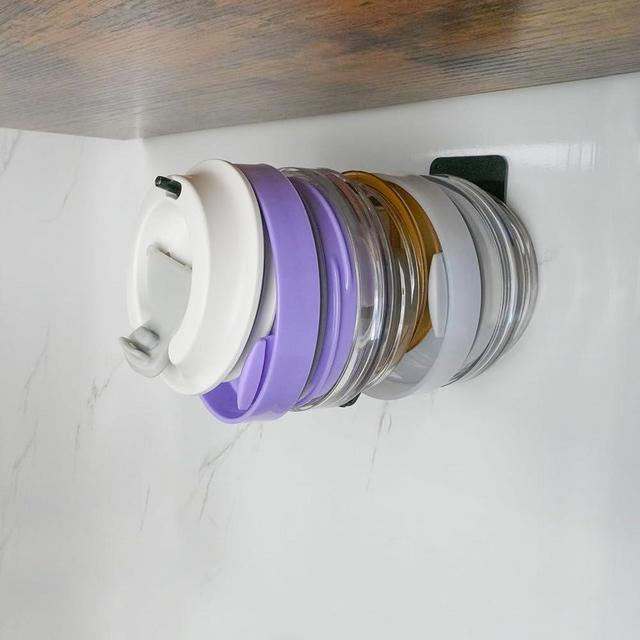 KOSIWU Tumbler Lid Organizer, Self-Adhesive Under Cabinet Mount, Horizontal/Vertical Lid Storage Organization for Kitchen Cabinet/Countertop, Steel, T-Shape