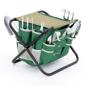 SONGMICS 8 Piece Garden Tool Set Includes Garden Tote Folding Stool and 6 Hand Tools w/ Heavy Duty Cast-aluminum Heads Ergonomic Handles UGGS40L
