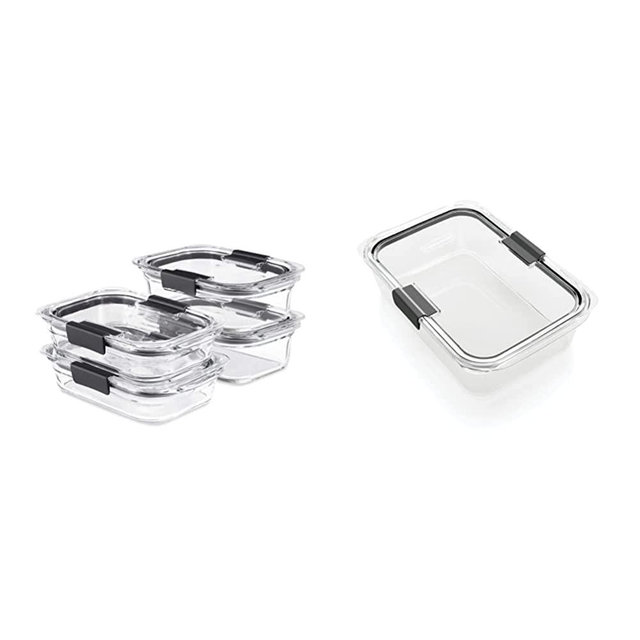 Rubbermaid 8-Piece Brilliance Glass Food Storage Containers, Clear/Grey & Brilliance Food Storage Container, Large, 9.6 Cup, Clear 1991158