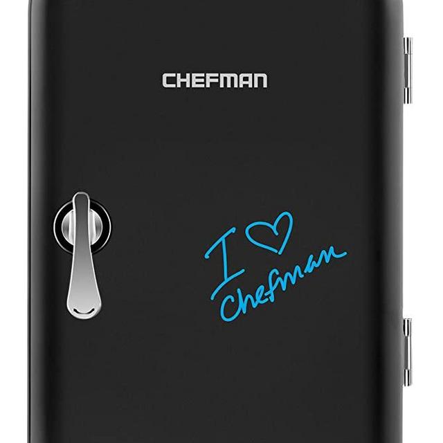 Chefman Mini Portable Eraser Board Personal Fridge, Cools & Heats 4 Liter Capacity, Chills 6 12oz cans, 100% Freon-Free & Eco Friendly, Includes Plugs for Home Outlet & 12V Car Charger, Black