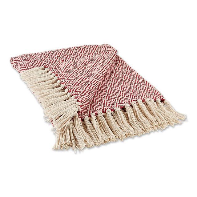 DII Diamond Throw Collection Cotton Woven, 50x60, Barn Red