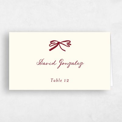 Light Burgundy, Yellow Wedding Place Card - Moire