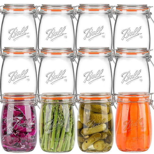 Qeisia 32oz Wide Mouth Mason Jars (12 Pack) – Reusable Airtight Glass Storage Jars with Hinged Lids, BPA-Free & Dishwasher Safe, Perfect for Canning, Pickling, Coffee & Fermenting