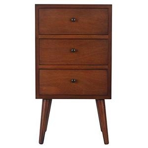Décor Therapy Mid Century Three Drawer Wood Side Table, Light Walnut