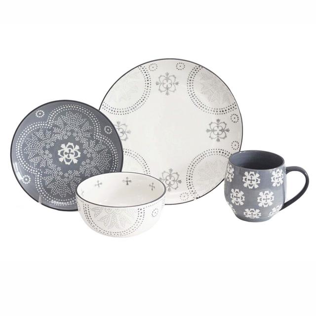 Phara 16-piece Dinnerware Set with Stoneware Dinner Plates, Salad Plates, Bowls Mugs, Grey