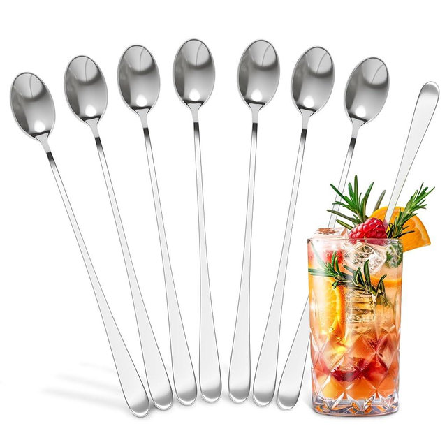 Ice Tea Spoons Long Stainless Steel Set of 8 – 9″ Iced Tea Spoons Long Handle with Classic Elegant Design – Rust-Resistant & Dishwasher Safe | For Milkshakes, Cocktails, Desserts & Tall Glass Drinks