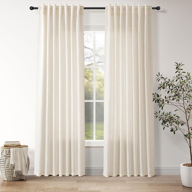 Nanspring Country Curtains for Living Room Natural Linen 84 Inches Long Semi Sheer Rustic Light Filtering Curtain Farmhouse Decor Drapes for Bedroom Back Tab and Rod Pocket 52x84, 2 Panels