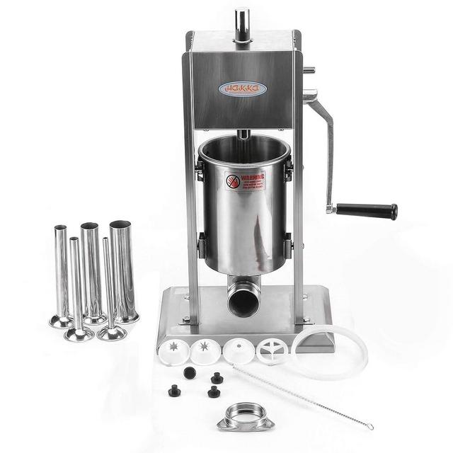 Stainless Steel Vertical Sausage Stuffer,Sliver,Dual Speed,2 in 1 Sausage Maker/Spanish Churro Maker (11LB/5L)