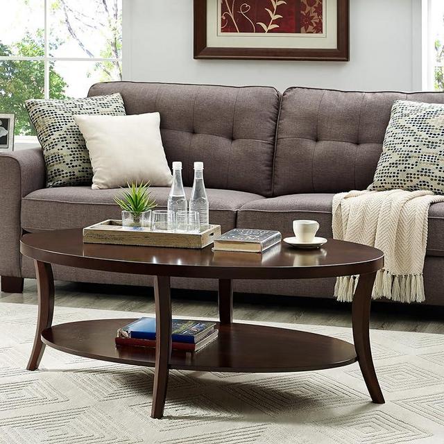 Roundhill Furniture Perth Contemporary Oval Coffee Table with Shelf, Espresso