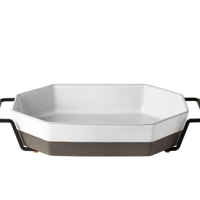 Costa Nova Plano Recycled Stoneware Baker with Holder, 14" - White