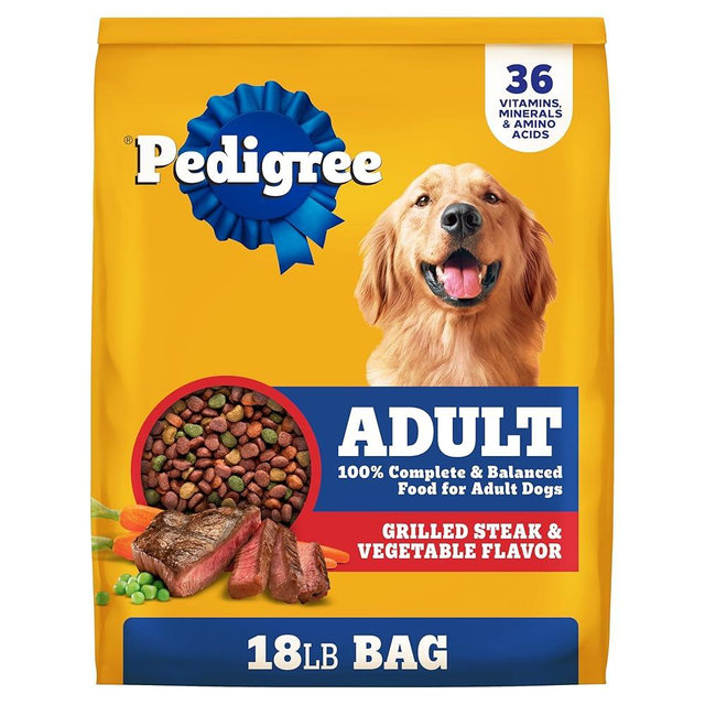 Pedigree Adult Dry Dog Food, Complete Nutrition, Grilled Steak & Vegetable Flavor, 18 lb. Bag