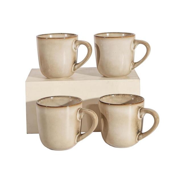 Decosignature Stoneware Coffee Mugs Set of 4, 12 oz Cream Ceramic Coffee Cups Microwave and Dishwasher Safe Stackable Coffee Mug Set with Easy Grip Handle for Home Kitchen Office Gift Set