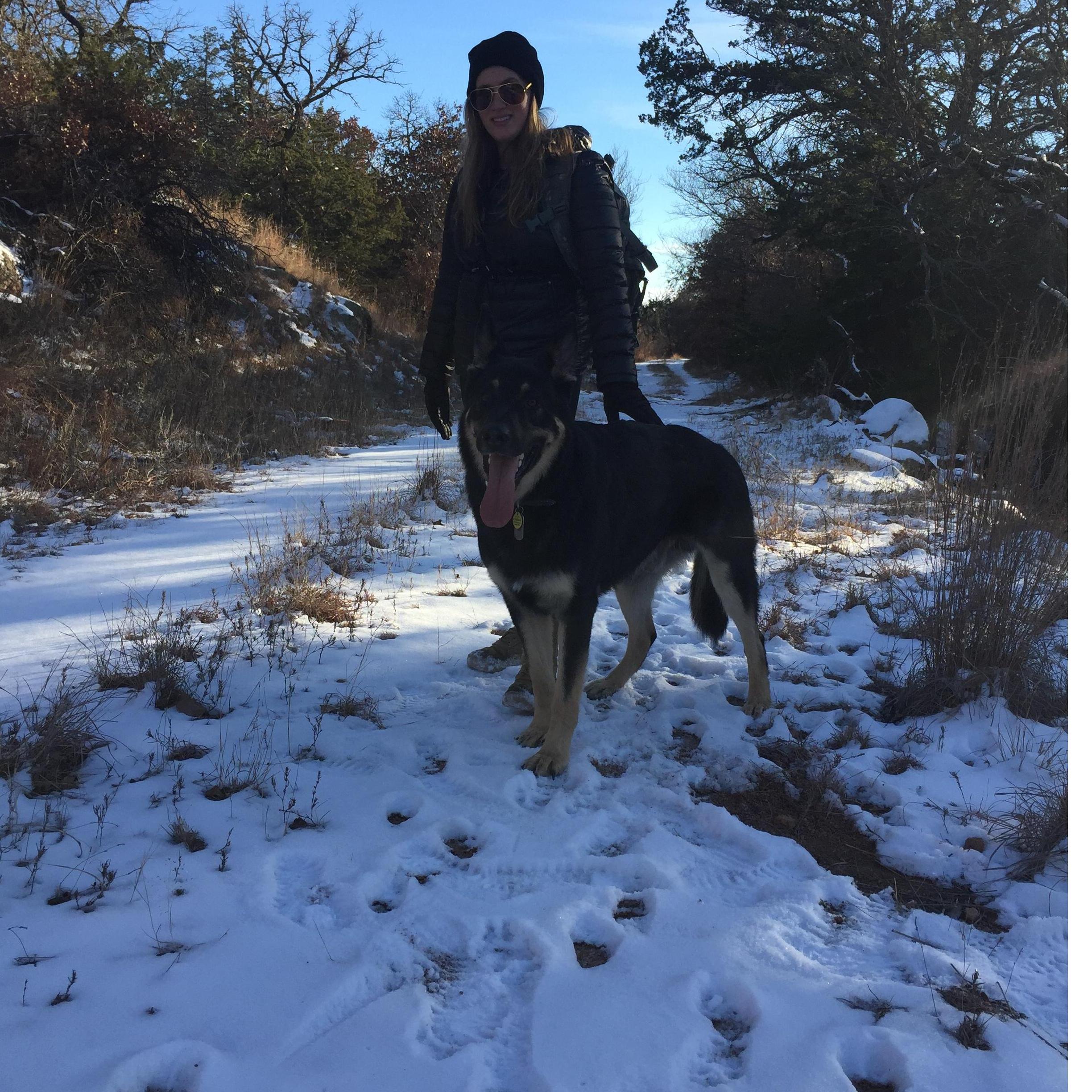 One of the few times it snowed in Oklahoma, on one of the many hikes the three of us went on in the Wichita Mountain Refuge, 2016.