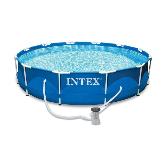 Intex 12ft x 30in Metal Frame Above Ground Round Family Swimming Pool Set & Pump