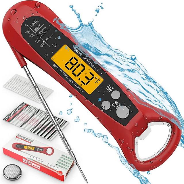 Instant Read Meat Thermometer for Cooking, Fast & Precise Digital Food Thermometer with Backlight, Magnet, Calibration, and Foldable Probe, Waterproof Grill Thermometer for Deep Fry, BBQ, Roast Turkey