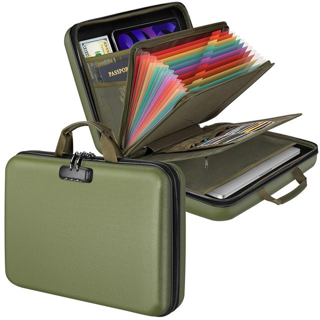 Fireproof Document Organizer Bag, 5200℉ File Organizer Safe Box, Hard Shell Document Bag with 13 Pocket Accordion File Folder