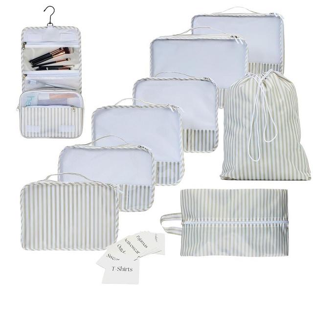 Foxy Traveler 9 Piece Set Packing Cubes - Suitcase Organizer, Cute Packing Cubes, Travel Bag Organizer Luggage, Toiletry & Makeup Bag, Gifts for Women, Teachers and Gradutes -Stripe