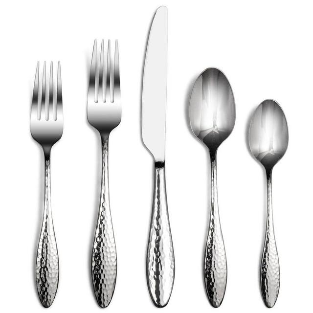 Alata Emma 60-Piece 18/10 Silverware Set, Hammered Flatware Set, Heavy Duty Stainless Steel Cutlery Set, Modern Kitchen Utensils, Dinnerware Sets Service for 12, Mirror Polished & Dishwasher Safe