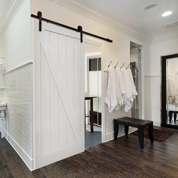 Single Stile and Rail Z Planked MDF 2 Panel Interior Barn Door with Hardware