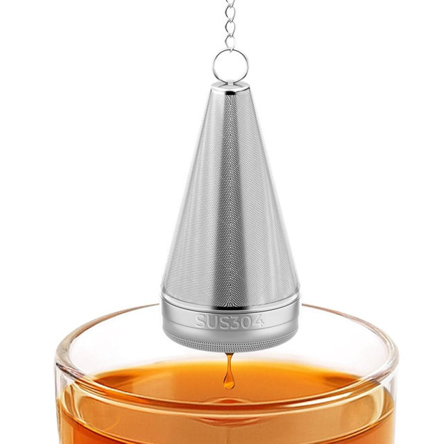Feelife Cone Tea Infusers for Loose Leaf Tea, 304 Stainless Steel Tea Strainer Fine Mesh, 1.8” x 3” Loose Leaf Tea Steeper with a Drip Tray