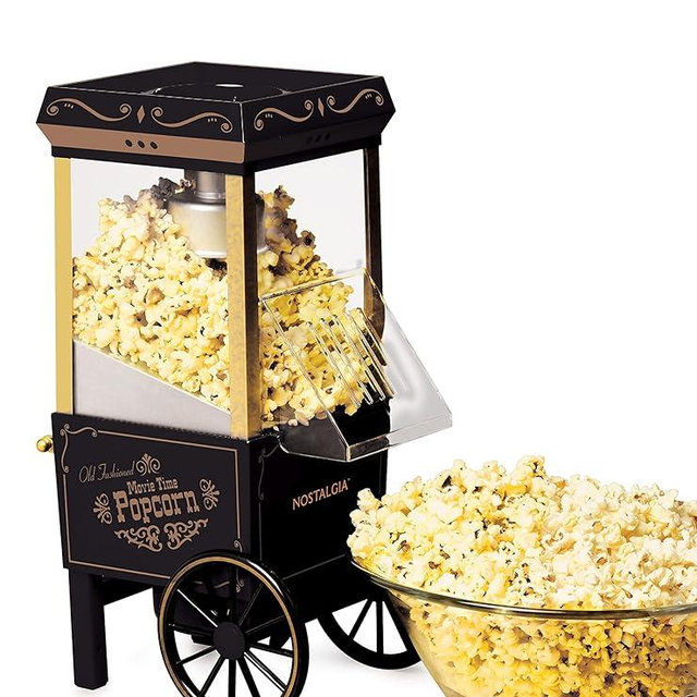Nostalgia Popcorn Maker, 12 Cups, Hot Air Popcorn Machine with Measuring Cap, Oil Free, Vintage Movie Theater Style, Black