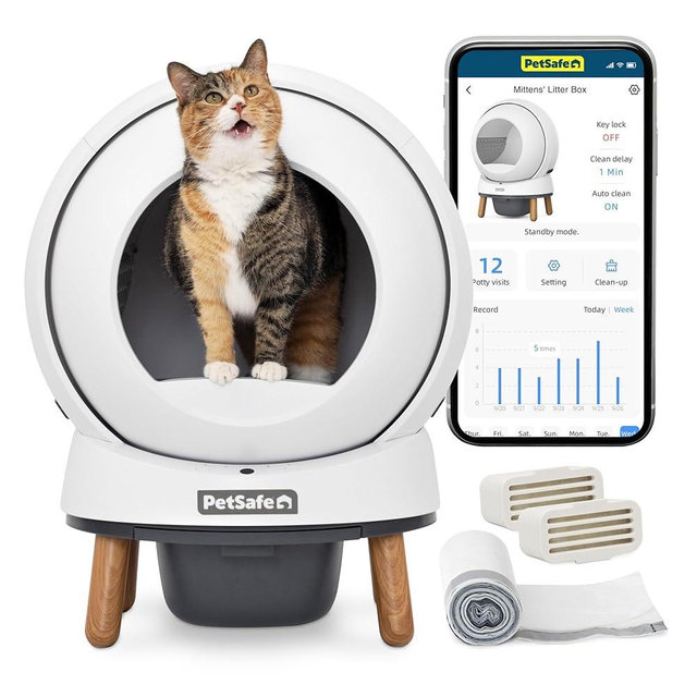 PetSafe ScoopFree SmartSpin Self-Cleaning Cat Litter Box – Advanced Odor Control – App Controlled with Health Monitoring – Works with Any Litter – Up to 2 Weeks of Hands-Free Cleaning