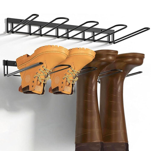 Enwomaty Boot Rack - 4-Pair Wader Hangers Wall Mount Sturdy Metal Cowboy Boot Hangers - Wall Boots Holder Storage Organizer for Closet, Entryway, Indoor, Garage