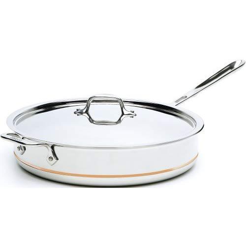 All-Clad 6406 SS Copper Core 5-Ply Bonded Dishwasher Safe Saute Pan with Lid / Cookware, 6-Quart, Silver - 8700800302