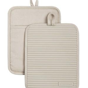 KitchenAid Ribbed Soft Silicone Pot Holder 2-Pack Set, Milkshake Tan, 7"x9"