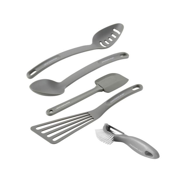 Rachael Ray Cucina Nylon Nonstick Kitchen Utensil and Veg-A-Peel Set, 5-Pc., Sea Salt Gray
