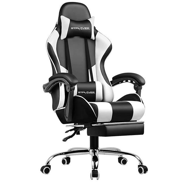 GTPLAYER Gaming Chair, Computer with Footrest and Lumbar Support Height Adjustable with 360°-Swivel Seat and Headrest for Office or Gaming (White)