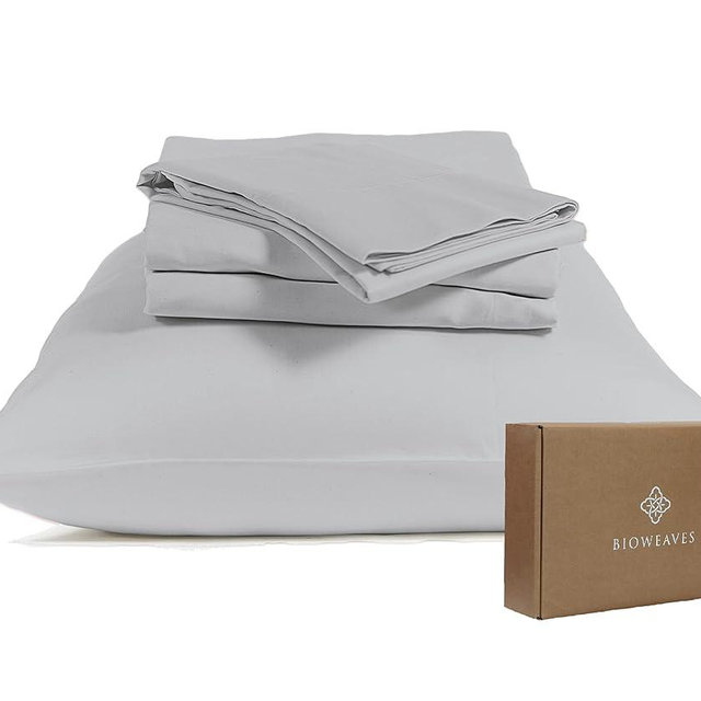 BIOWEAVES 100% Organic Cotton Sheets, 300 Thread Count 4-Piece GOTS Certified Bed Sheet Set Fits Mattress Upto 17" Deep Pocket, Soft & Silky Sateen Weave (California King, Glacier Gray)