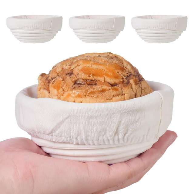 FrutPunch Banneton Bread Proofing Basket Set of 4, with Cloth Lining, Mini Banneton Basket Proofing Baskets for Sourdough Bread Baking 5 Inch, Traditional Sourdough Bread Basket, Home Baking Tools