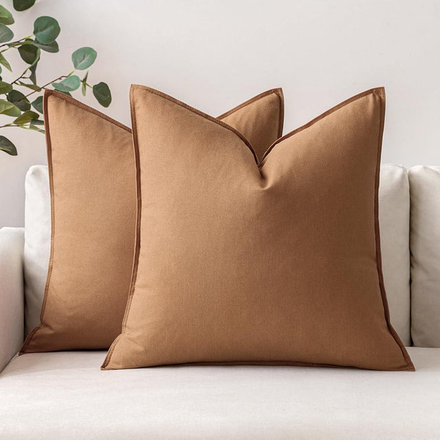 MIULEE Pack of 2 Brown Linen Pillow Covers 24x24 Inch Decorative Couch Throw Pillow Covers Spring Cushion Covers Modern Farmhouse Home Decor for Sofa Living Room Bed