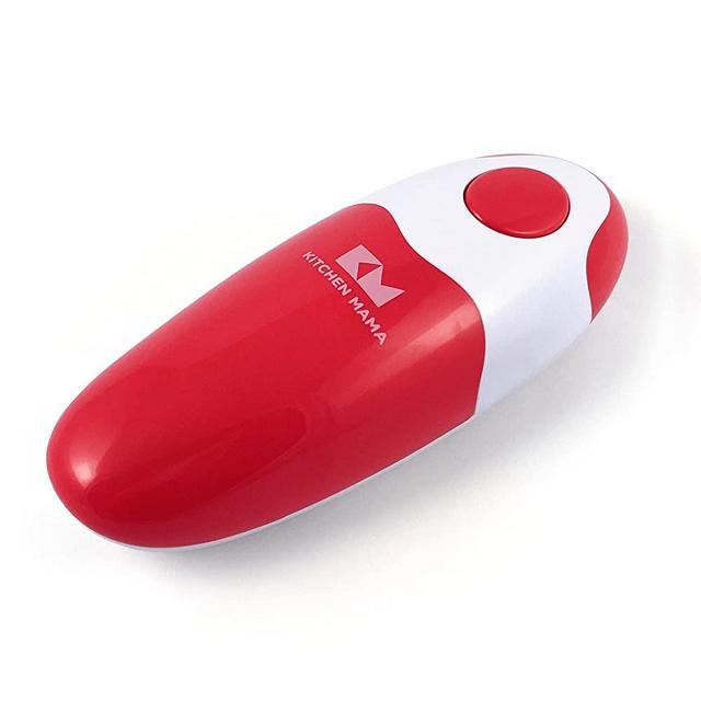 Kitchen Mama Electric Can Opener: Open Your Cans with A Simple Push of Button - No Sharp Edge, Food-Safe and Battery Operated Handheld Can Opener (Red V2)