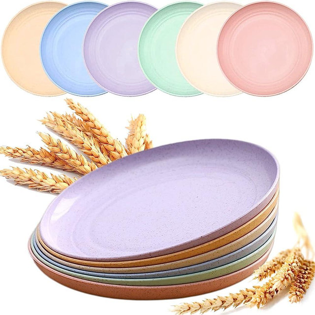 Mfacoy 6 PACK Unbreakable Dinner Plates, 10 Inch Wheat Straw Plates, Reusable Deep Plastic Plates, Lightweight Salad Plates for Camping/Kitchen, Dishwasher & Microwave Safe, Kids-toddler & Adult
