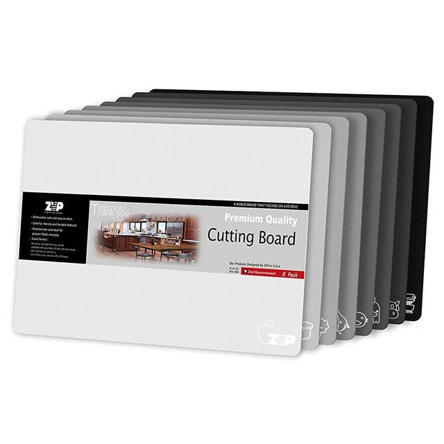 ZVP Flexible Plastic Cutting Board Set of 8 Gradient Color, Colorful Chopping Boards, BPA Free Mats, Non-Slip, Dishwasher Safe, 15x12 Inch, Gray Neutral Colors